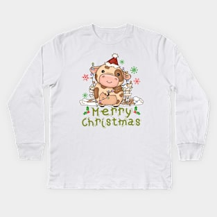 Cow Christmas Cute Cow Merry Christmas Kids Long Sleeve T-Shirt